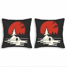 Set of 2 18x18in Throw Pillow Covers - Cozy Winter Scene with Red Moon Tree