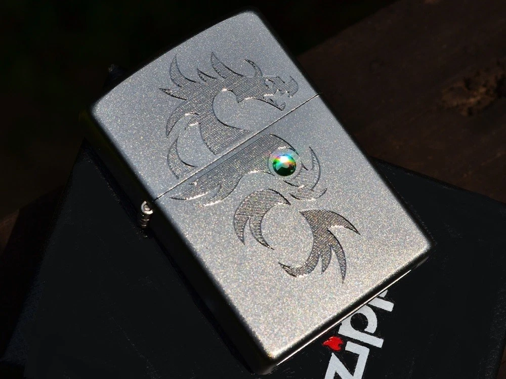 Laser Engraved Chinese Dragon Zippo Lighter - Swarovski