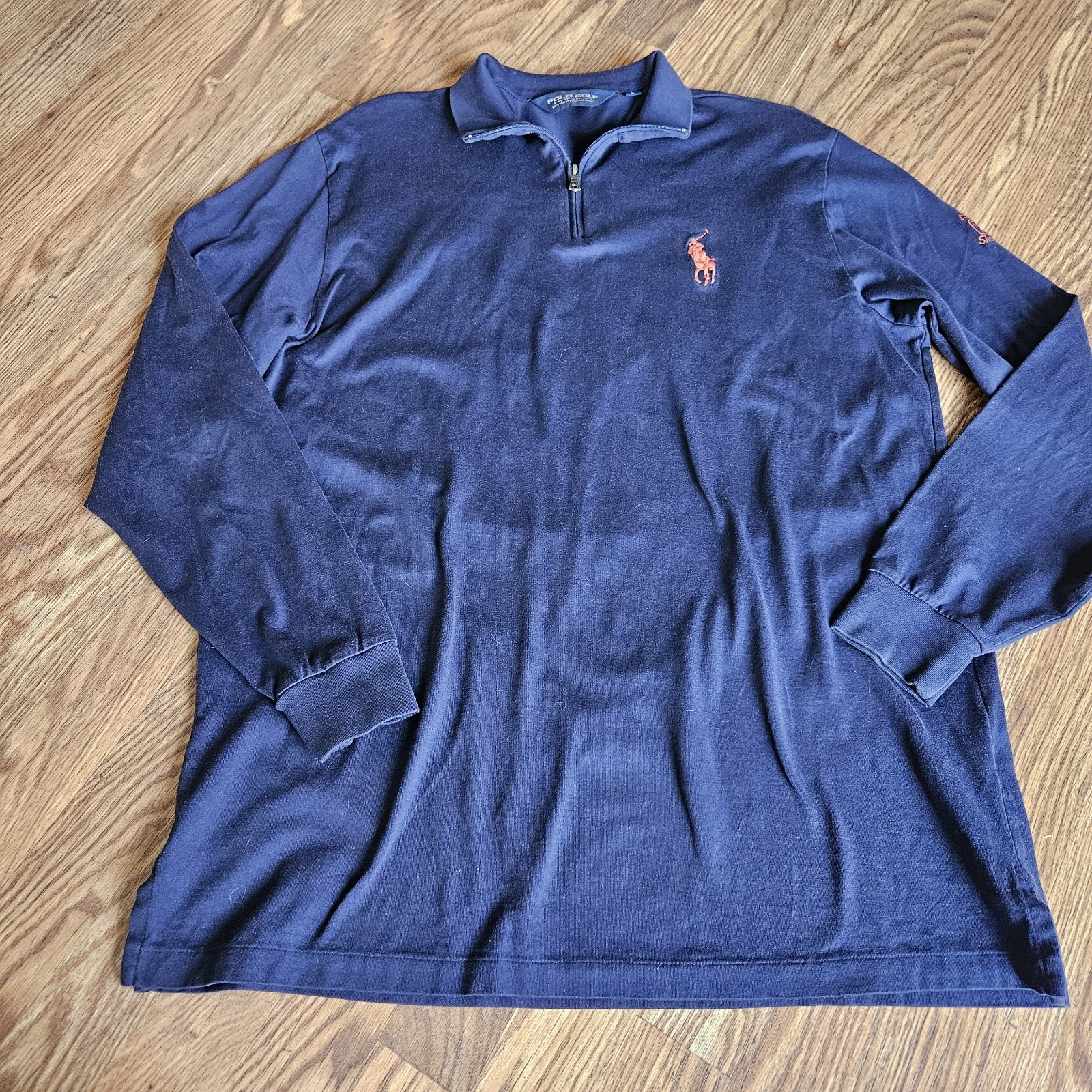 Polo golf Ralph Lauren maglietta manica lunga blu navy cotone rosso pony grande ricamo