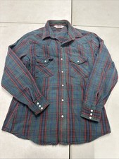 Vintage Dakota Five Brother Flannel Plaid Pearl Snap Button Shirt L Made in USA