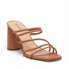 Nine West Glowy Tan Strappy Sandal Size 9 Block Heel Open Toe