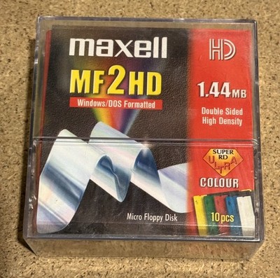 10 neue versiegelte Maxwell MF2HD Multi-Colour 1.44MB Micro Disketten Windows/DOS