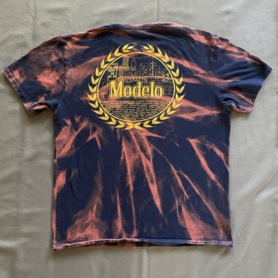 Modelo Cerveza T Shirt Mens Large Navy Blue Bleach Dye Beer Alcohol Drinking