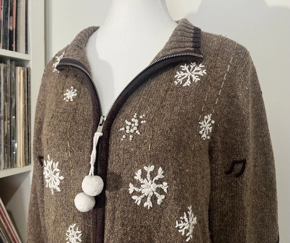 Винтажный 90-х студия радость вязаный бисером музыкальный снеговик праздник свитер женщин PS - Изображение 3 из 4