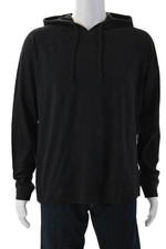 Vince Mens Pullover Hoodie Black V Neck Cotton Size L