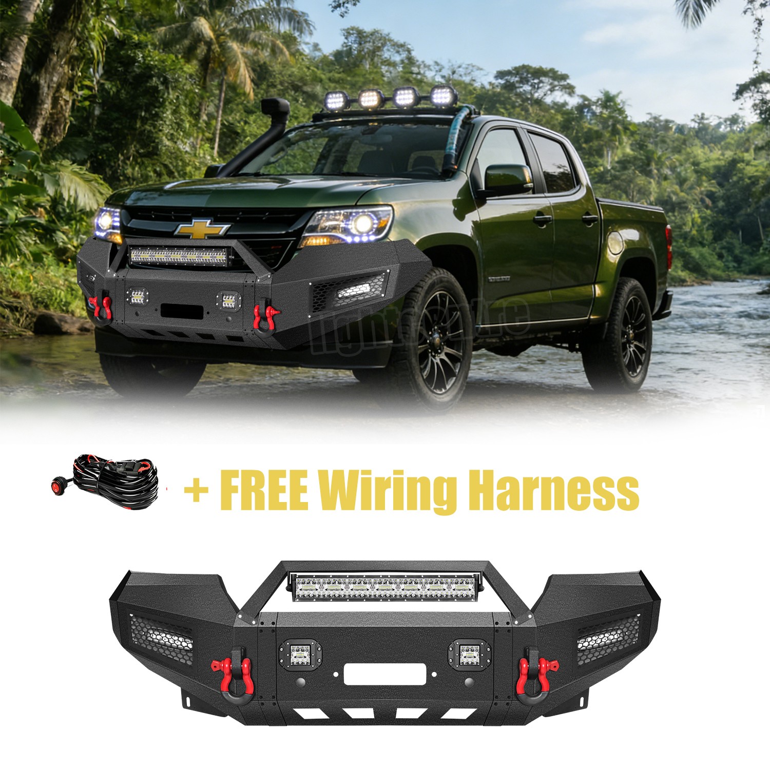 Offroad Steel Front Bumper W/Winch Plate LED Lights For 2015-2022 Chevy Colorado