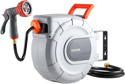 Retractable Garden Hose Reel, 1/2 in X 50 Ft, Wall Mounted Hose Reel with 9-Func
