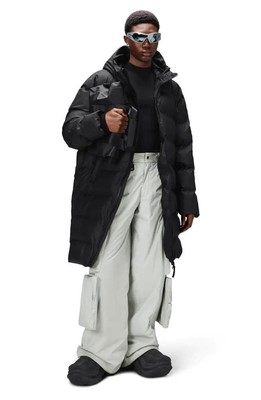 $515 - RAINS Alta Waterproof Long Hooded Puffer Coat in Black Unisex XXL