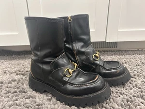 Gucci Bottes Cuir 37,5 Femme Noir 643900 Horsebit Be Broder