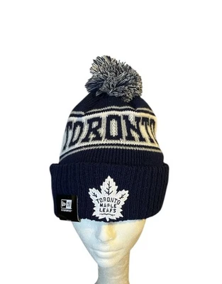 Toronto Maple Leafs New Era Beanie Knit Pom Winter NHL Hat Navy, White & Gray