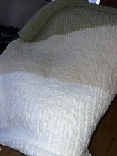 chunky knit throw blanket 45x55 inches, striped in colors white, ivory and sage