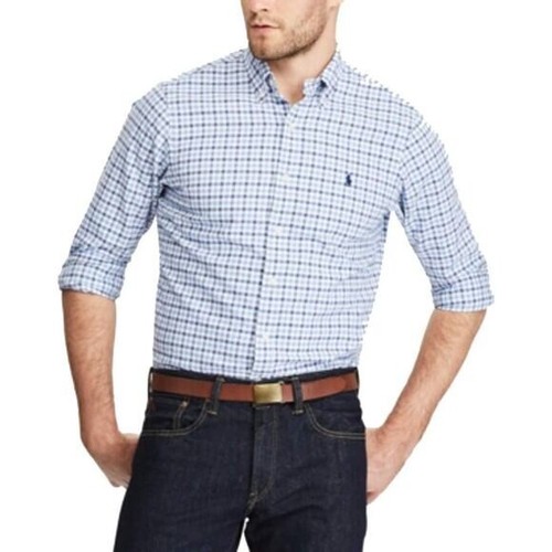 Polo Ralph Lauren Herrenhemd klassische Passform blau & weiß kariert Knopfleiste - Bild 1 von 4