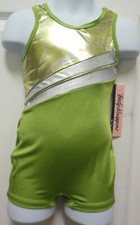 Body Wrappers Green Metallic Foil Silver Gymnastic Biketard Girls Szs 2326