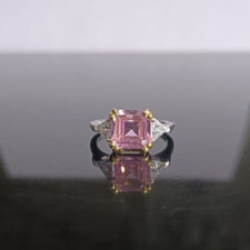 2ct Asscher Cut Lab Created Pink Sapphire Three Stone Engagement Ring 925 Silver