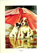 DOG PICTURE "WAIT TILL THE CLOUDS ROLL BY"  VINTAGE UNFRAMED ART PRINT 16X20