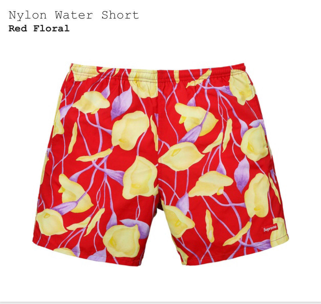 DS Supreme Nylon Water Shorts Red Floral Flowers Size Small BRAND