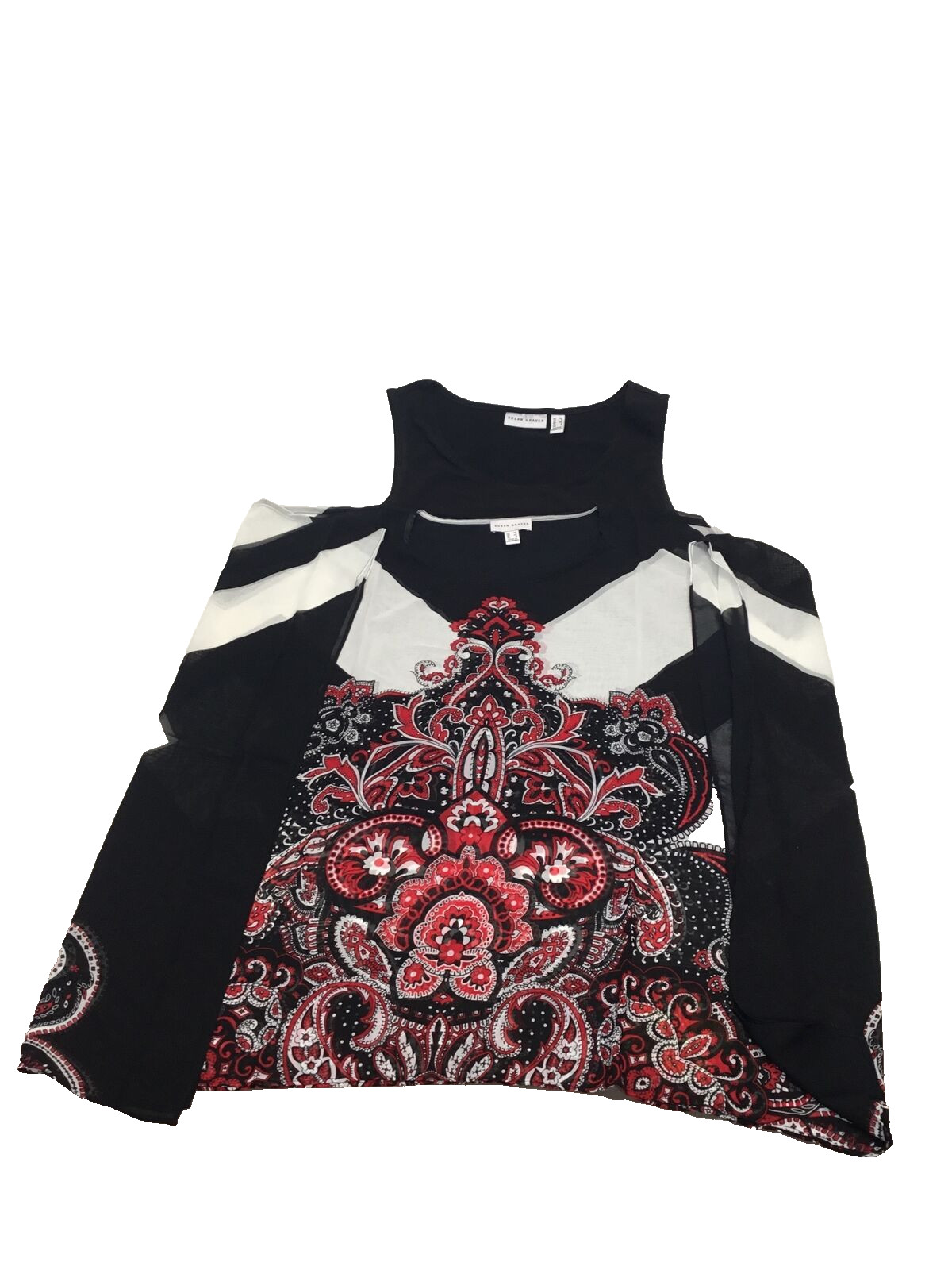 Современный женский шифоновый шарф Susan Graver из 2 предметов, топ и трикотажная майка, Красный/черный,XS