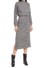 FLORET STUDIOS Ribbed Long Sleeve Sweater Dress In Charcoal S SMALL NEW