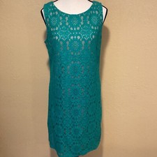 Eliza J Lace Shift Dress Teal Lace over Nude Lining, Size 10, Floral lace