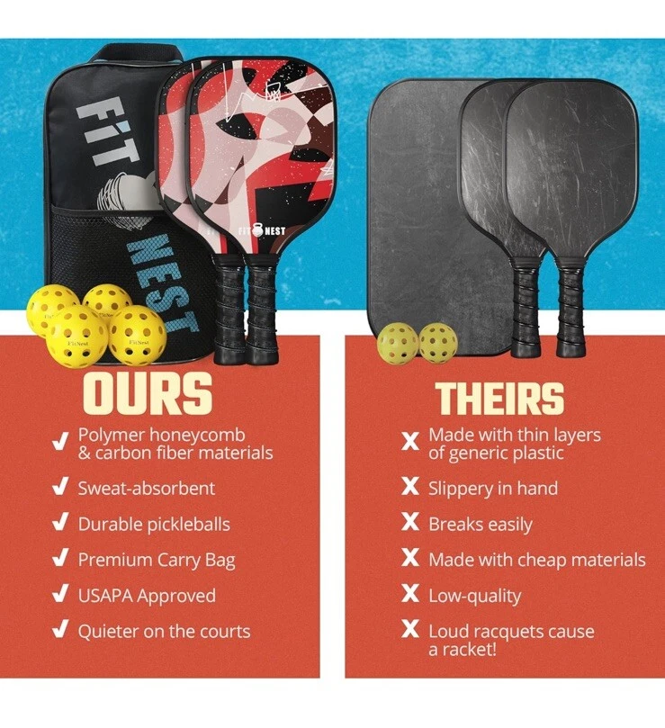 Lightweight USAPA-Approved Carbon Fiber Pickleball Paddles Set of 2