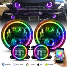7" Chasing RGB Muti-Color LED Headlights Fog Lights For Jeep Wrangler JK 07-2017