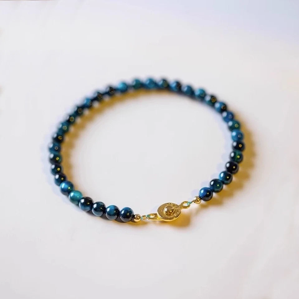 天然 4 毫米蓝色老虎眼石手链蓝色宝石手链手工制作 — 第 3/4 张图片