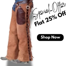 Handmade Western Leather Chaps & Chinks | Durable Horse Riding Gear | Customizab