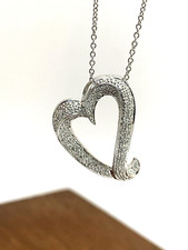 Heart Shape Pendant 0.20ctw Diamond 14k White Gold Women's Necklace 16''