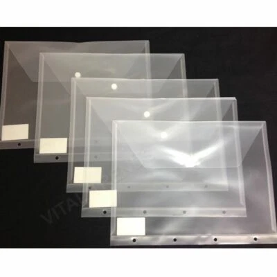 12 X A4 PLASTIC STUD POPPER PUNCHED DOCUMENT WALLETS FOLDERS POPPERS RING BINDER