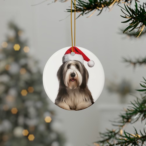 Hanging Ceramic Christmas Tree Ornament - Bearded Collie Design - Picture 3 of 4