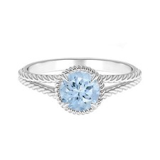 Split Shank Ring Round Natural Aquamarine Stackable Ring 925 Sterling Silver