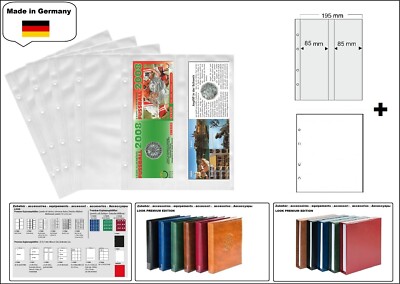 5 LOOK 1-7398-W Münzhüllen PREMIUM 2x vertikal 85x255mm + weiße ZWL Für Blister
