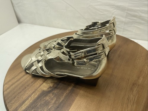 Tahari Shoes 10M Silver Open Toe Straps Square High Heel Sandal Shoes - Picture 10 of 24