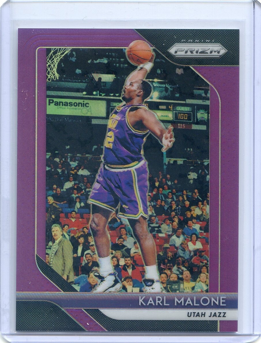 2018-19 Panini Prizm Basketball KARL MALONE #75 PURPLE PRIZM SP #66/75 JAZZ