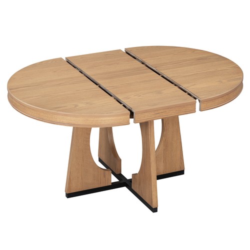 5pc Round Extendable Dining Retro with Chairs Set, 16" Removable Leaf, Natural - Picture 14 of 23