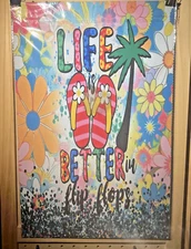 Garden Flag 12x18 Life is better in Flip Flops Hippie Fun Double Sided Handmade