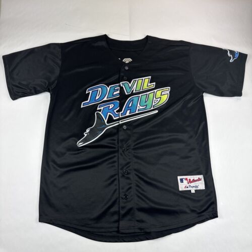 Majestic Tampa Bay Devil Rays Jersey Men XL Black Glasnow Button Up Baseball MLB