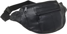 Leather Waist Bum Bag Fanny Pack Black Travel Money Belt Pouch for Holidays 1013