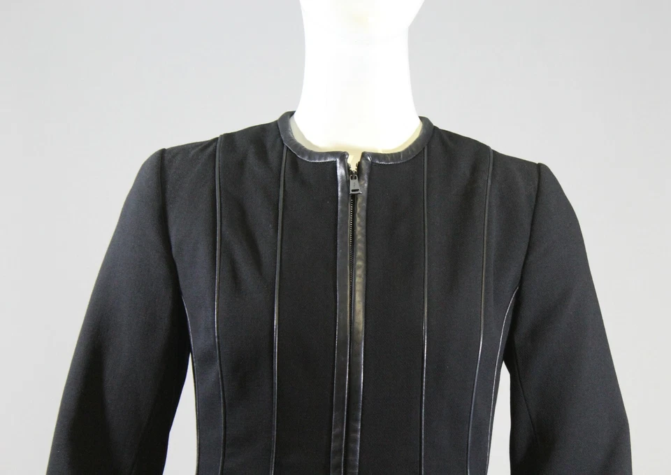 Chaqueta Blazer Ralph Lauren Etiqueta Negra Lana Cremallera Frontal Cuero Cordero Borde Italia 2 Foto 2 de 4
