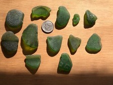 Lot of 12 Olive Gr EDGES PATTERNS LIPS TOPS Genuine Surf Tumbled Sea Beach Glass