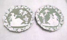  Pate sur Pate Jasperware styled plaques, women musicians, cherubs, green, white