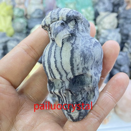2.3" Natural Unknown Crow Skull Quartz Crystal Skull Carved Figurines Reiki 1pc - Picture 4 of 9