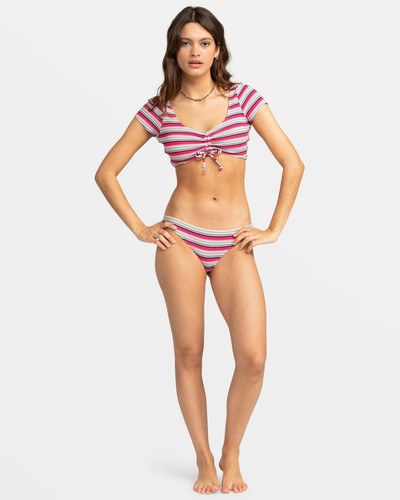 Roxy Paraiso Stripe Crop Top & Hipster Bottom Bikini Set $140 Medium - Picture 3 of 12