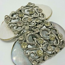Vintage Shoe Dress Clips Rhinestone Mother of Pearl Antiqued Filigree