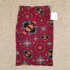 LuLaRoe Cassie Skirt XS Knee Length Unlined Pull On Red Native Pattern New