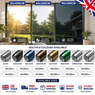 One Way Mirror Reflective Window Film Home Privacy Solar Tint Foil Glass Sticker