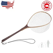 Fly Fishing Net Landing Net Wooden Net Soft Rubber Mesh Trout Net Freshwater ...