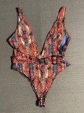 Animal Print Belted One Piece Swimsuit Women ...