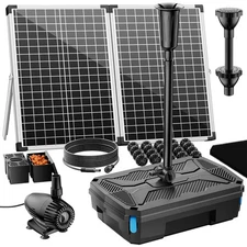 70W Solar Pond Filter Box with Water Pump and Fountain Kit for Outdoor Garden...
