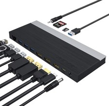 USB C Docking Station 13-in-1 Triple Display HDMI Dual DP 100W. NEW